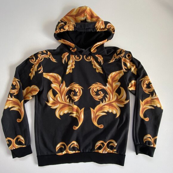 LE31 Simons Charcoal & Gold Baroque Print Pullover Hoodie - Picture 4 of 10